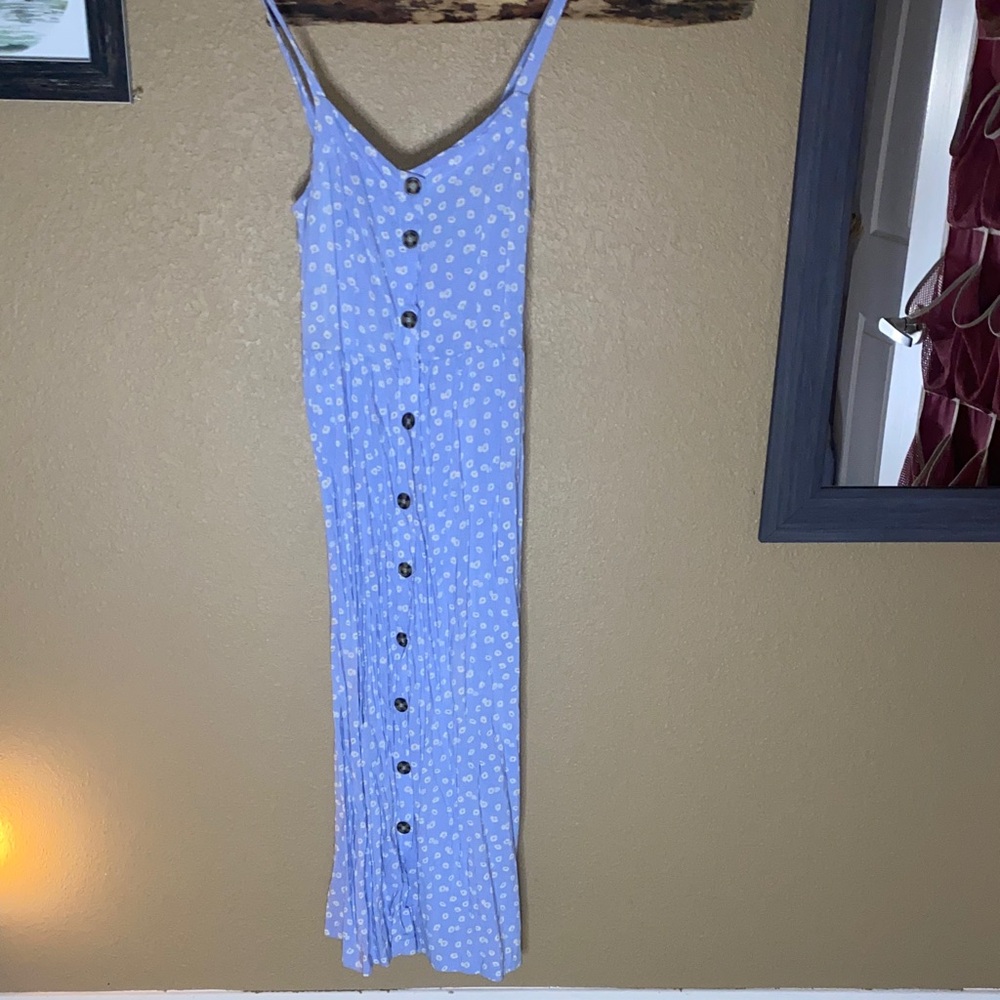 Blue Floral Button-Down Maxi Dress